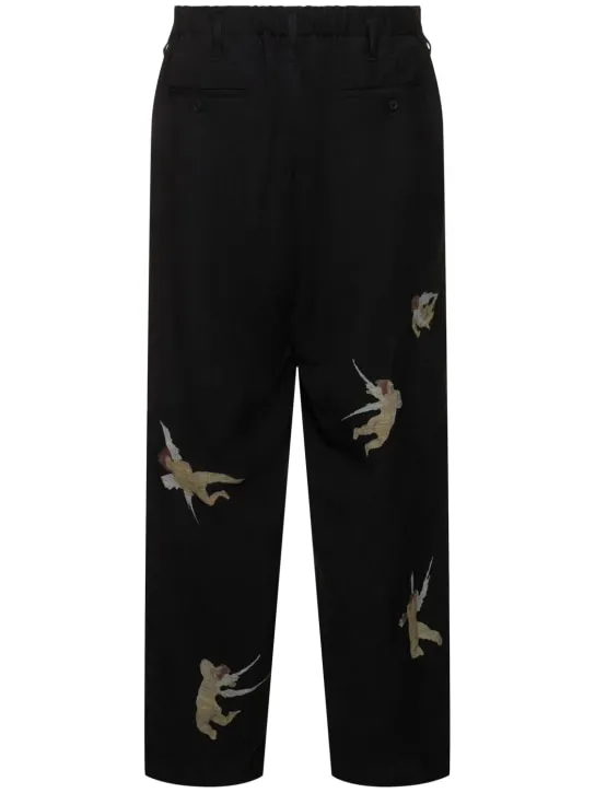 Yohji Yamamoto   R-Angel printed viscose &amp; linen pants 