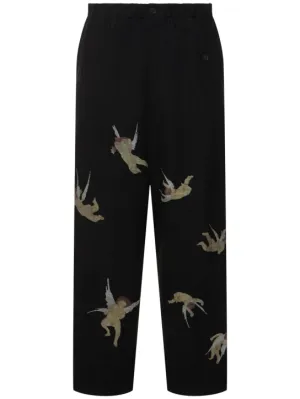 Yohji Yamamoto   R-Angel printed viscose &amp; linen pants 