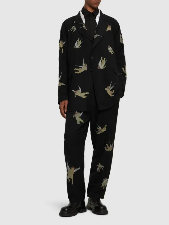 Yohji Yamamoto   R-Angel printed viscose &amp; linen pants 