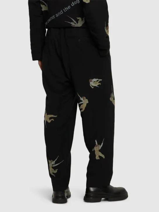 Yohji Yamamoto   R-Angel printed viscose &amp; linen pants 